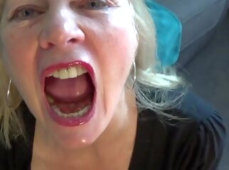 blonde Mature blonde mouth fists and gets sperm. amateur mature cumshot